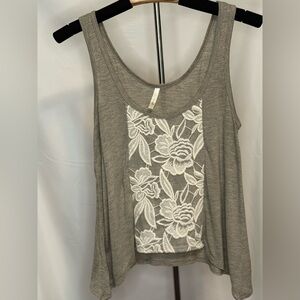 Bjevel Taupe Tank Top with Cream Floral Lace Front Panel Women’s Casual Medium